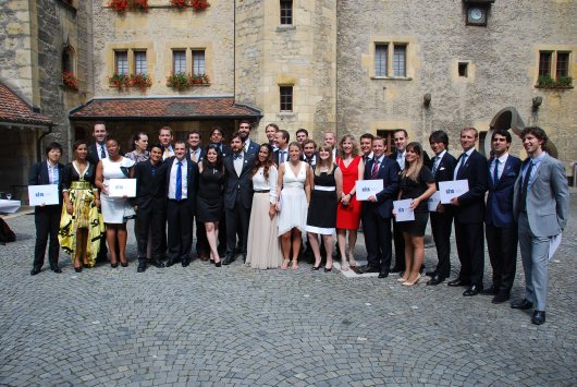 The graduating class of the 13th Edition of the FIFA Master at the Château of Neuchâtel